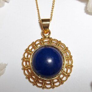 Pendant Charm Necklace Gold Blue Faux Gemstone Circle Fashion Jewelry Girl C973